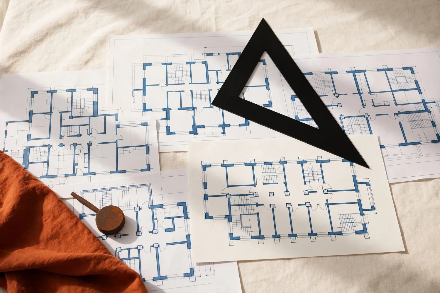 Blueprints on a table