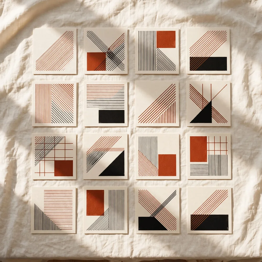 Printed cards in a grid
